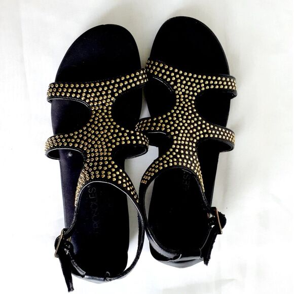 Aerosoles Black Gold Studded Womens Flat Sandal Size 6 - Picture 2 of 11